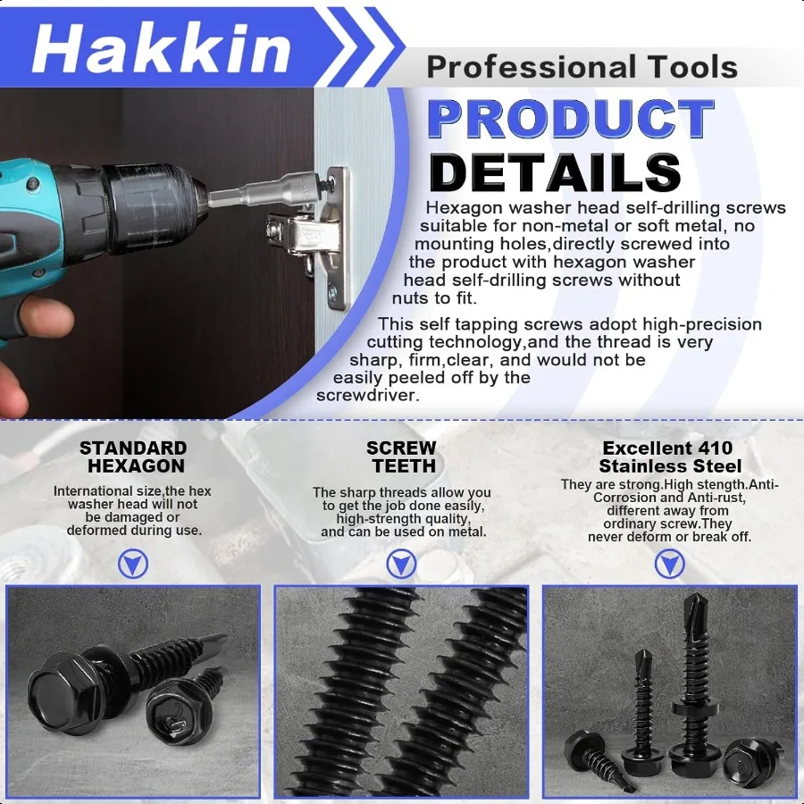 500Pcs Hex Washer Head SelfDrilling Screws 8101214 Self Tapping Screws Assortment Kit Black Oxide 410 Stainl Steel Sheet Metal