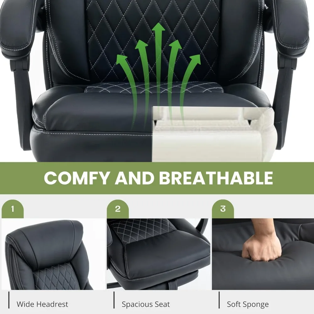 Executive Office Chair Big and Tall with Footrest and Pockets Ergonomic Home Computer Gaming Desk Task High Back PU Leather Adju