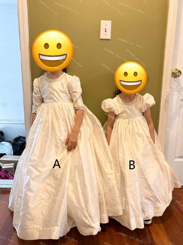 

Girls First Communion Dress High Waist Taffeta Sleeve Flower Girl Dress for Wedding 2-14 Kids Custom Birthday Party Ball Gown