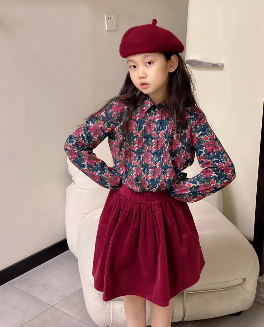 

shirts for children Children's blouse girls' clothing French retro floral pattern long sleeved shirt