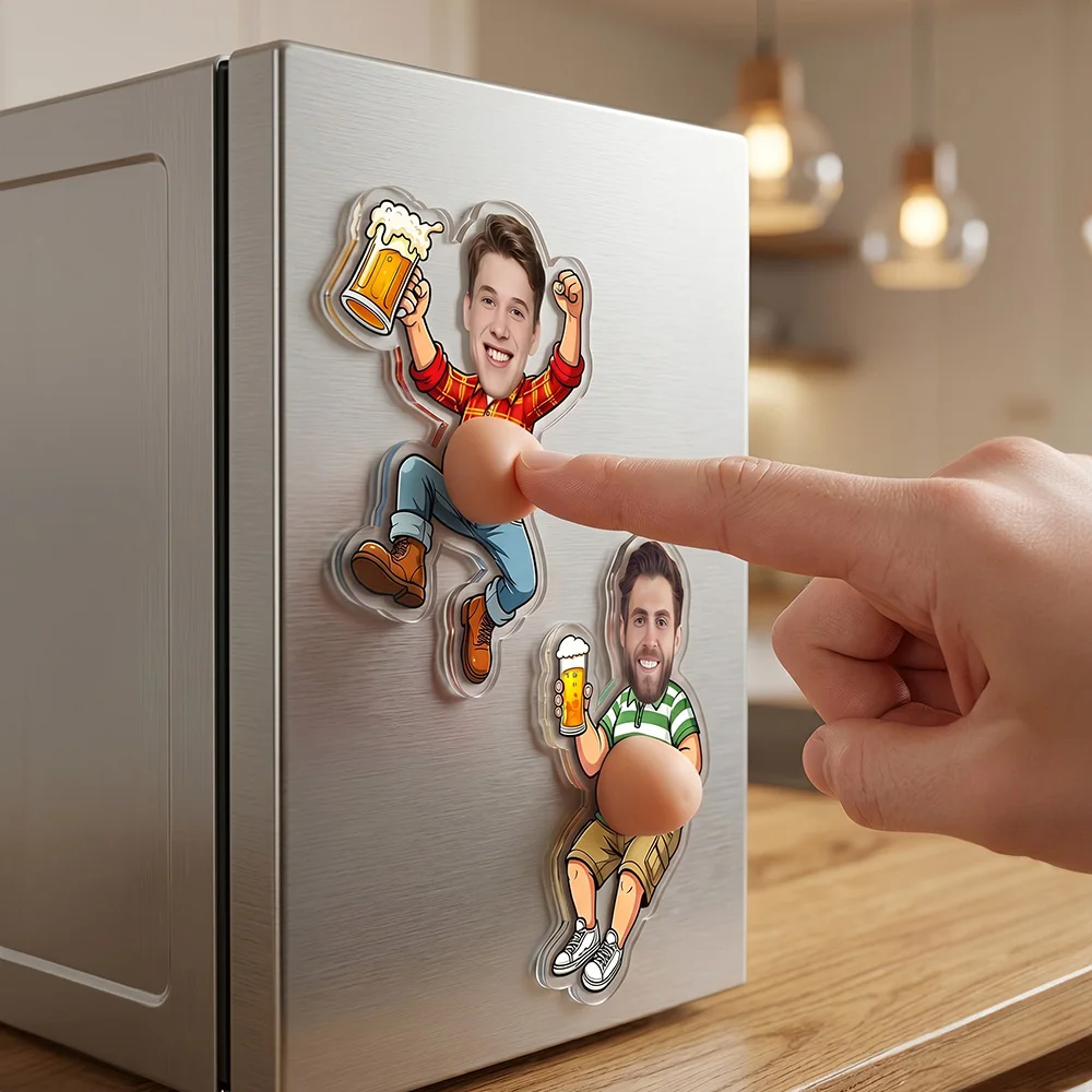 Personalized Funny Beer Belly Magnet, Custom Face Photo Acrylic Fridge Decoration with Squishy Belly, Gag Gift