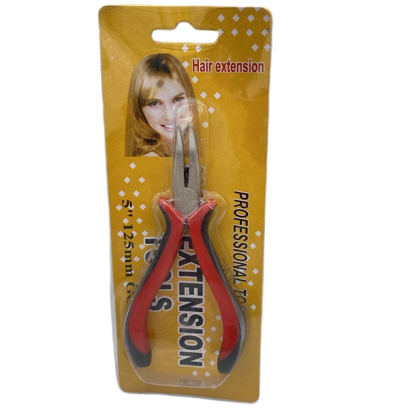 1 Stück 5 Zoll rote gebogene Zange mit glatten Backen für Nano-Ring-Haarverlängerungen – Detail 2