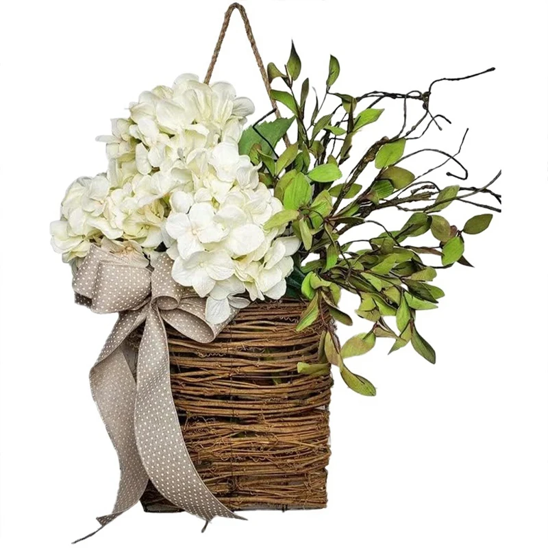 1 Piece Cream Hydrangea Door Hanger Basket Wreath Wildflowers Door Hanging Basket Wreath Silk Flower