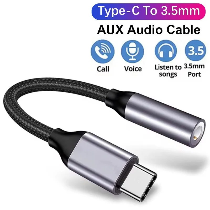 USB-C to 3.5mm Female Headphone Jack Adapter Type C to 3.5mm Audio Cable High-Fidelity Audio Dongle Converter For iPhone Xiaomi