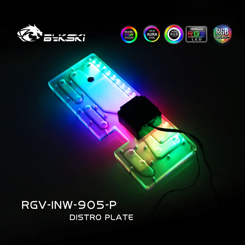 Bykski pelat Distro RGV-INW-905-P RGB untuk IN WIN 905 casing pompa waduk papan jalur air untuk PC sistem pendingin air 5V/12V