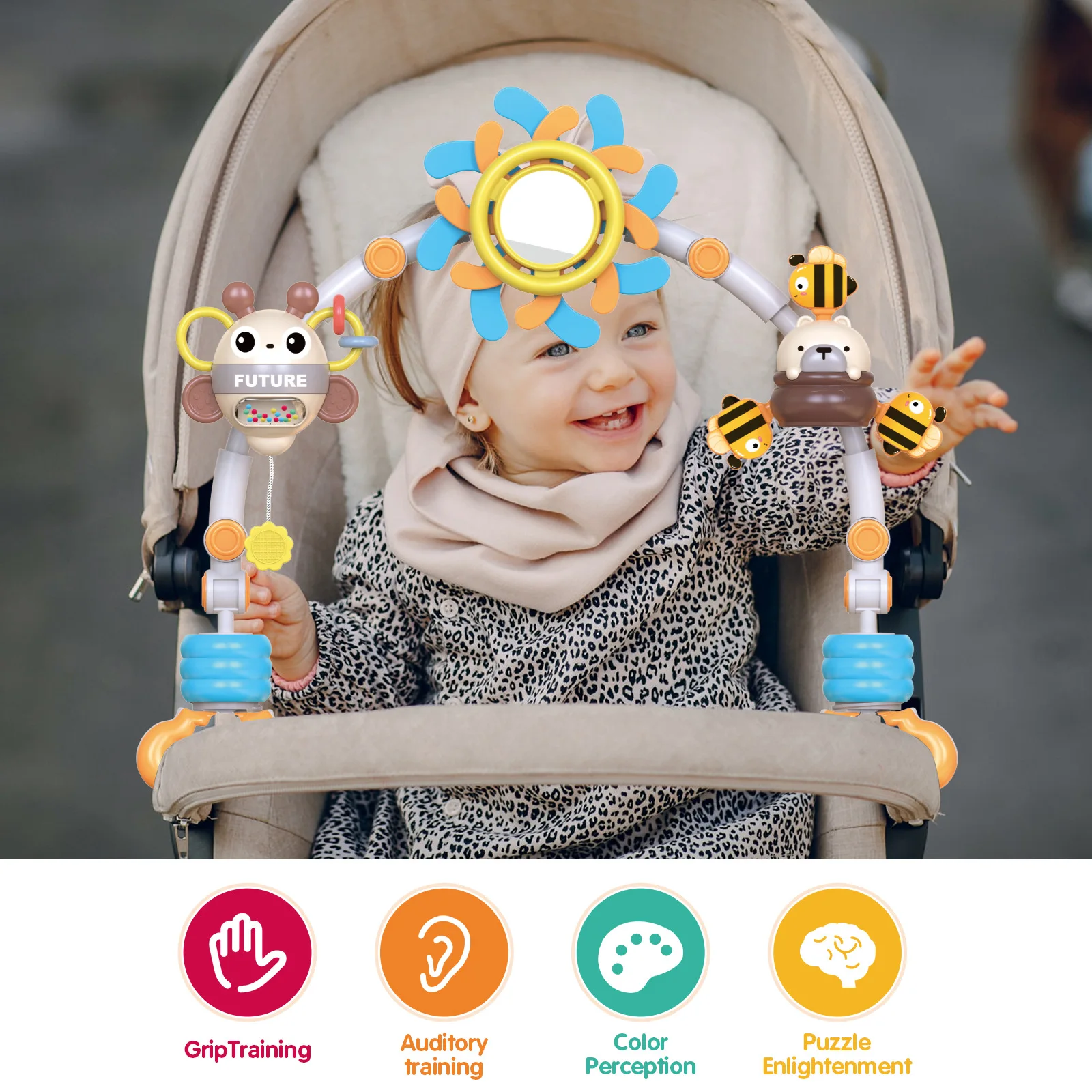 Baby Bee Bed Bell Crib Hanging Rattle Built-in Bell Gentle Shake for Stroller Car Seat Crib 0+ Months Baby Birthday Gifts