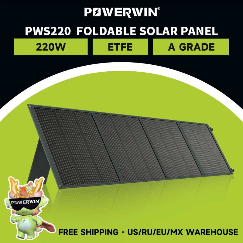 POWERWIN PWS220 220W ETFE Foldable Solar Panel IP65 Series/Parallel 24% Efficiency Durable  Voltage Regulator Fast QC Output RV