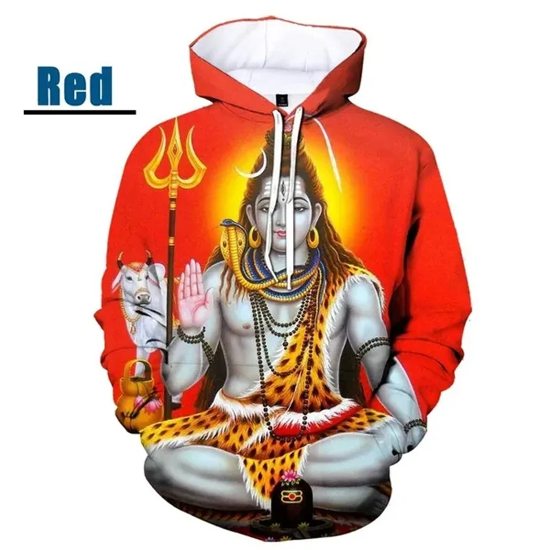 Autumn Men Lord Shiva 3D Printed Hoodie Casual O-Neck Pullover Fashion Long Sleeve Hooded Clothing Male Streetwear Vintage Coat