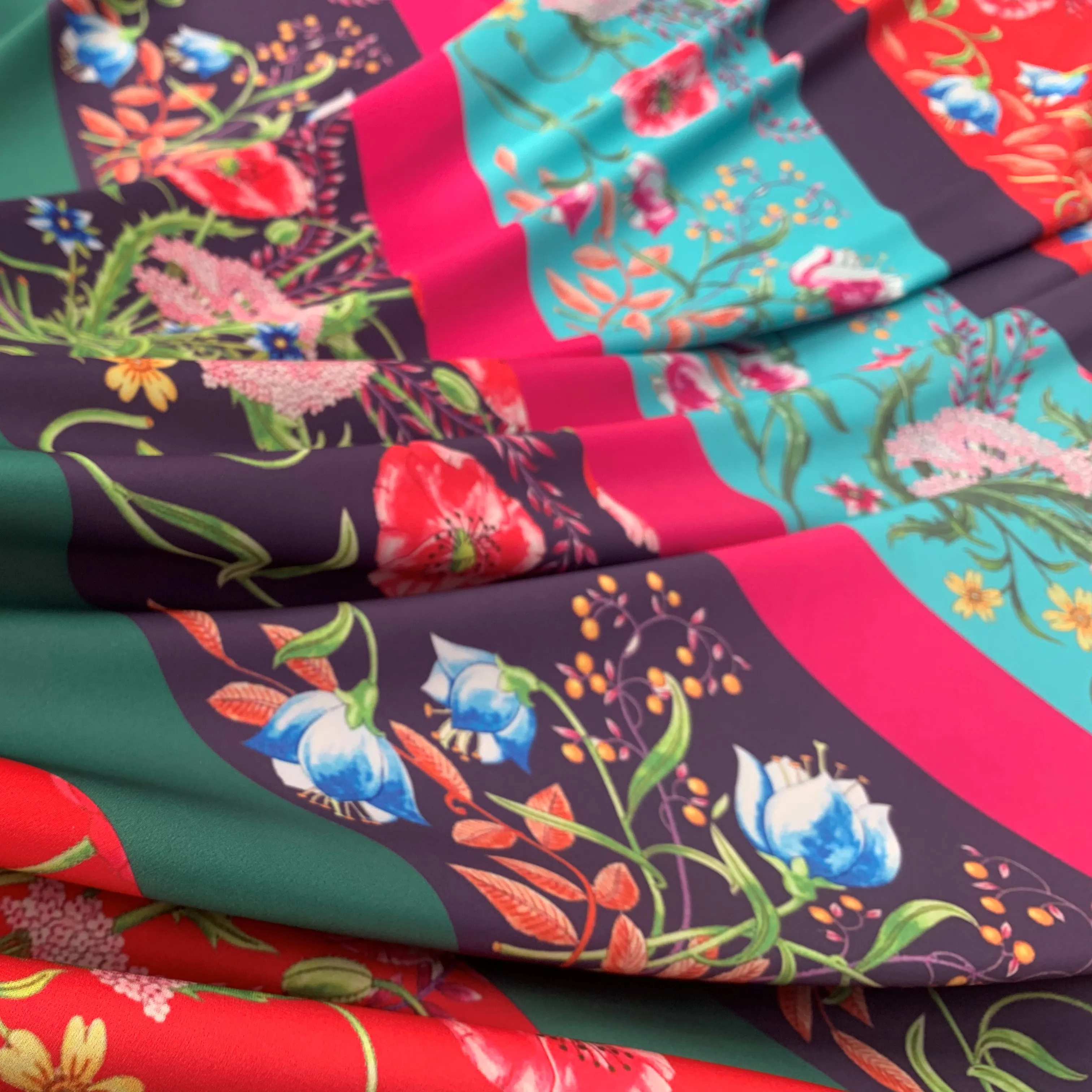 High Quality Custom Brand Polyester Stretch Satin Fashion Floral Printed Dress Handmade Diy Sewing Clothing Fabric Material