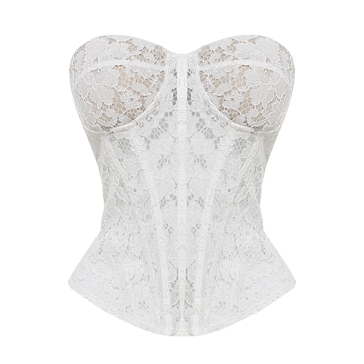 

Elegant Strapless Top White Lace Mesh Corset Sleeveless Tops Women Fishbone Boby Shaper Top Sexy 2025 Fashion Camisole Slim Vest