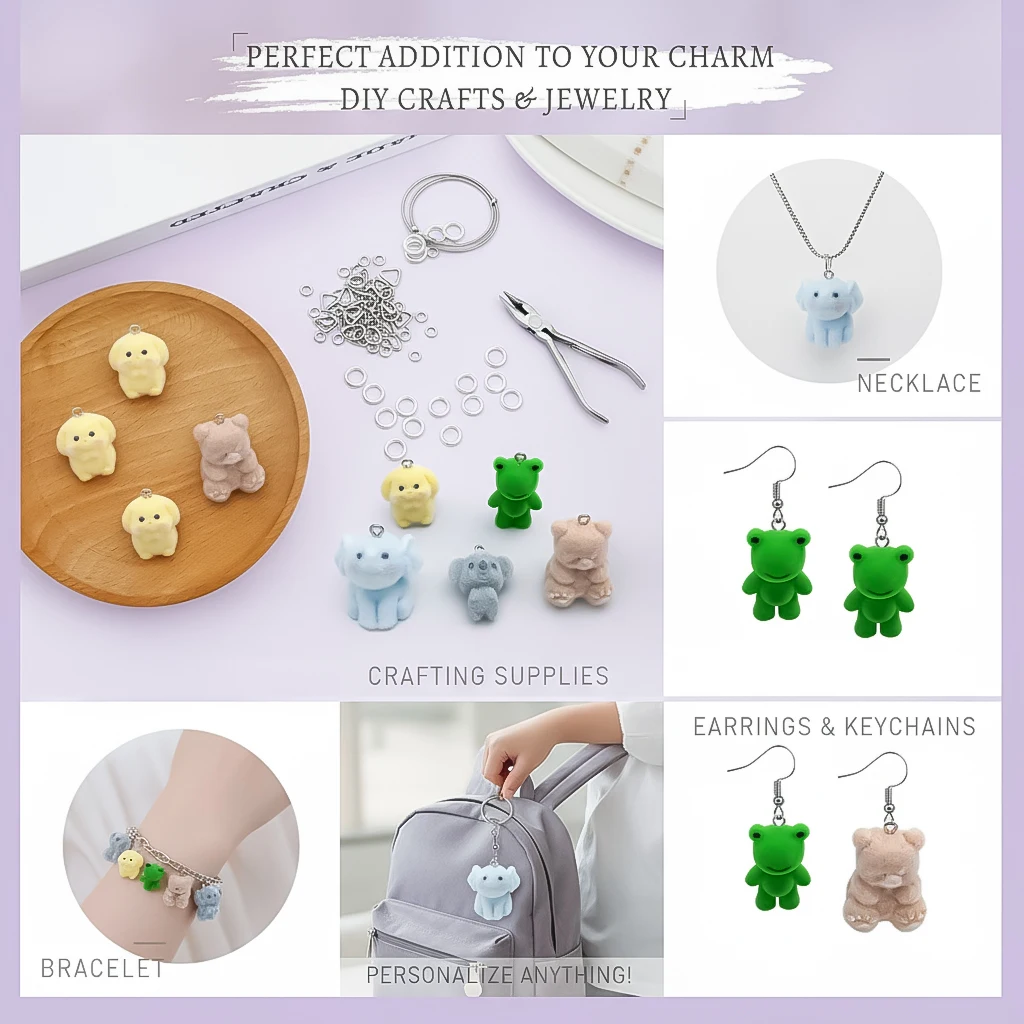 5pcs Resin Flocking Stereo Animal Series Chams Pendant, Suitable for DIY Earrings Necklaces Pendants Key Chains Make Accessories