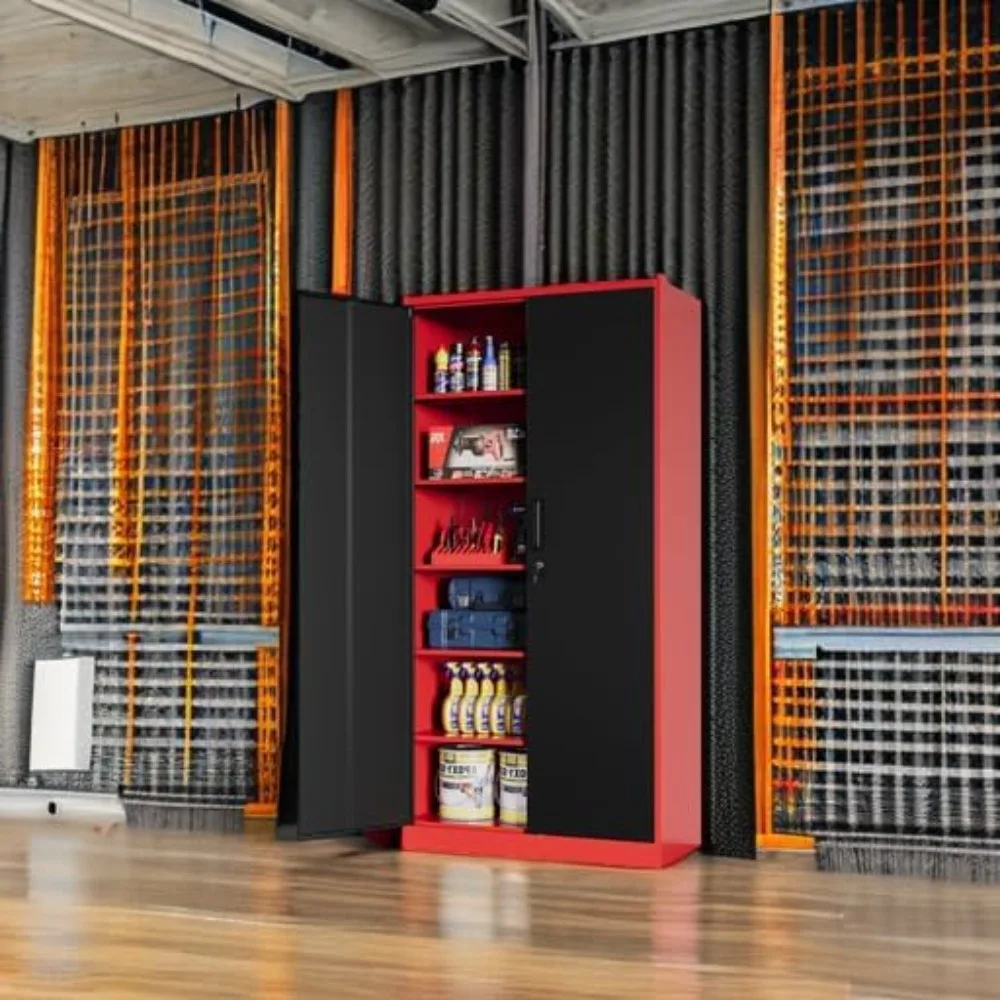 Gabinete alto de almacenamiento de acero con 5 estantes, puertas con cerradura para una organización segura de despensa de garaje