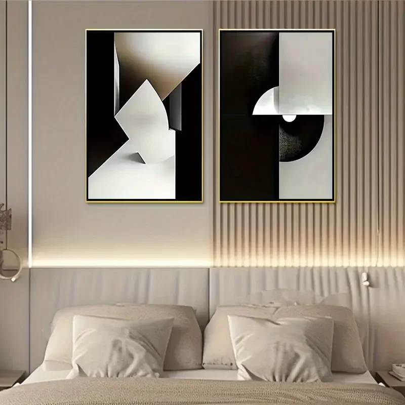 ملصق قماشي بلبنات هندسية بالأبيض والأسود ، رسم جداري ، غرفة نوم ، غرفة معيشة ، ديكور ممر ، هدية مثالية ، حديث ، 3 * * #4