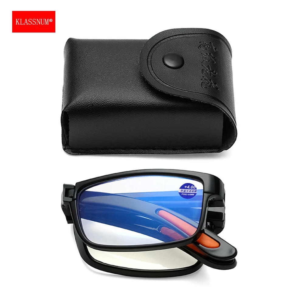 Folding Reading Glasses Diopter +1.0 to +4.0 Anti-blue Light Presbyopia Eyeglasses with Portable Case Men Women TR90 Eyewear