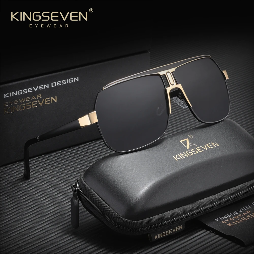 KINGSEVEN Lunettes de soleil de luxe modernes pour hommes et femmes, polarisées UV400, monture large