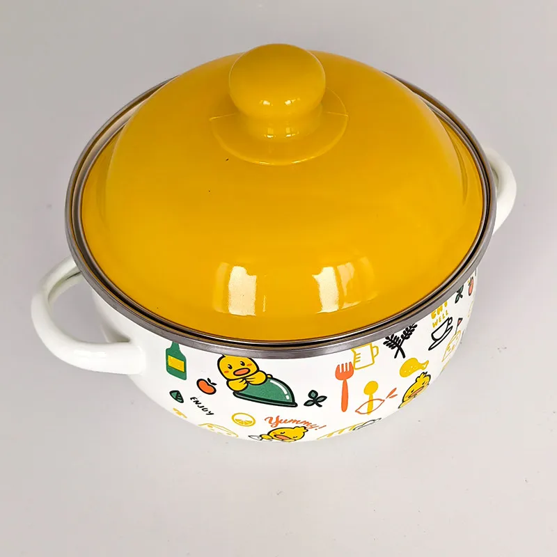 Enameled Small Pot with Lid, Instant Noodle Bowl, Enameled Household Kitchen Cookware, Extra-Thick Soup Pot
