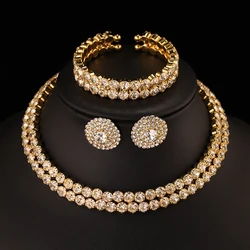 TREAZY Gold Color Crystal Rhinestone African Bridal Jewelry Sets Choker Necklace Earrings Bracelet Set Women Wedding Accessories