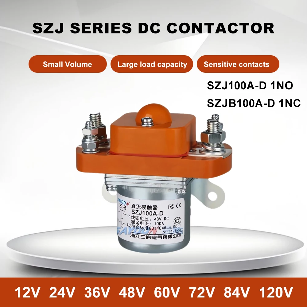 

SZJ100A-D/SZJB100A-D Single Coil SAYOON DC Contactor 12V-72V MZJ ZJ General Purpose