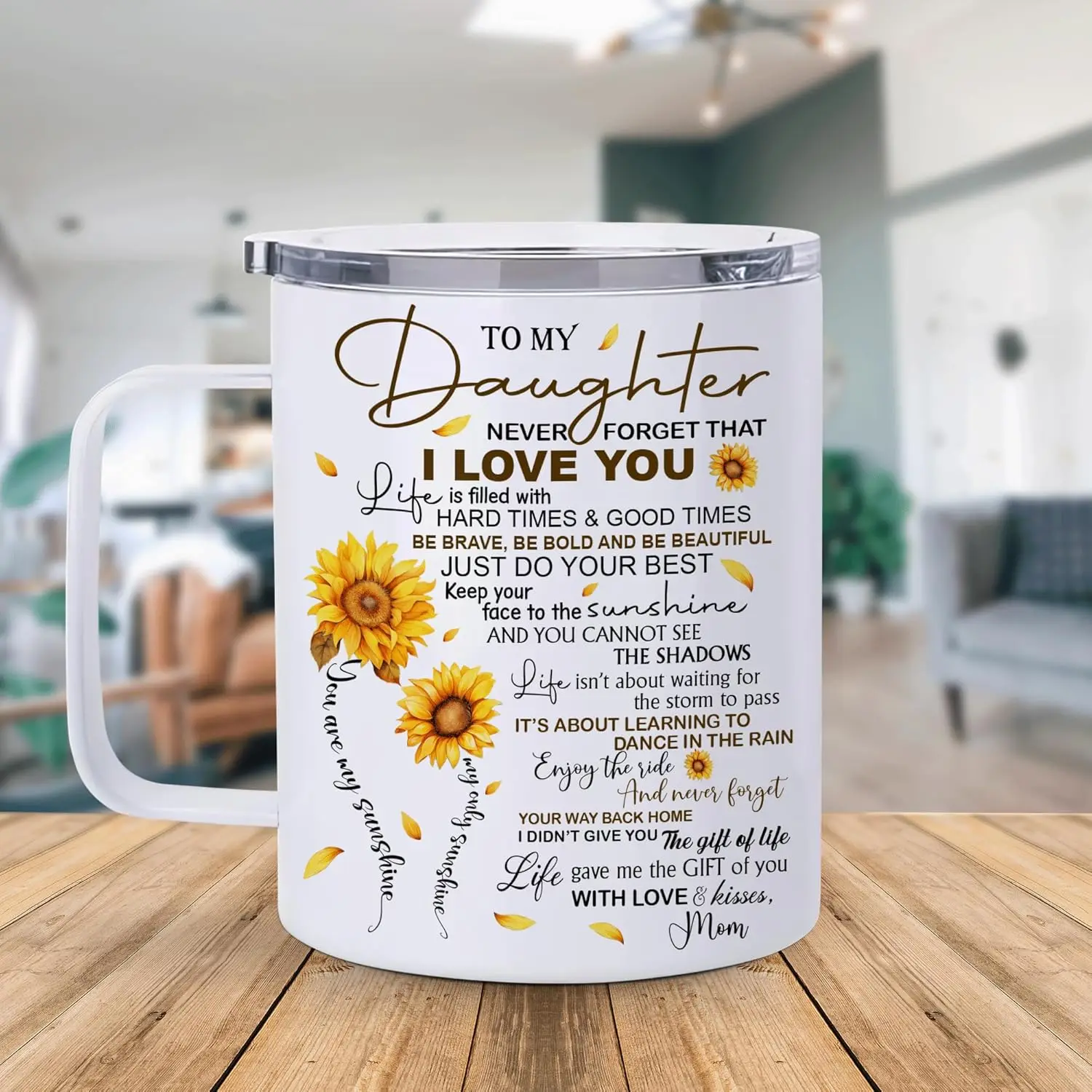 Daughter Mug Sunflower Gift for Women from Mom Unique Daughter in law Birthday Christmas Present Insulated Stainless Steel Cup