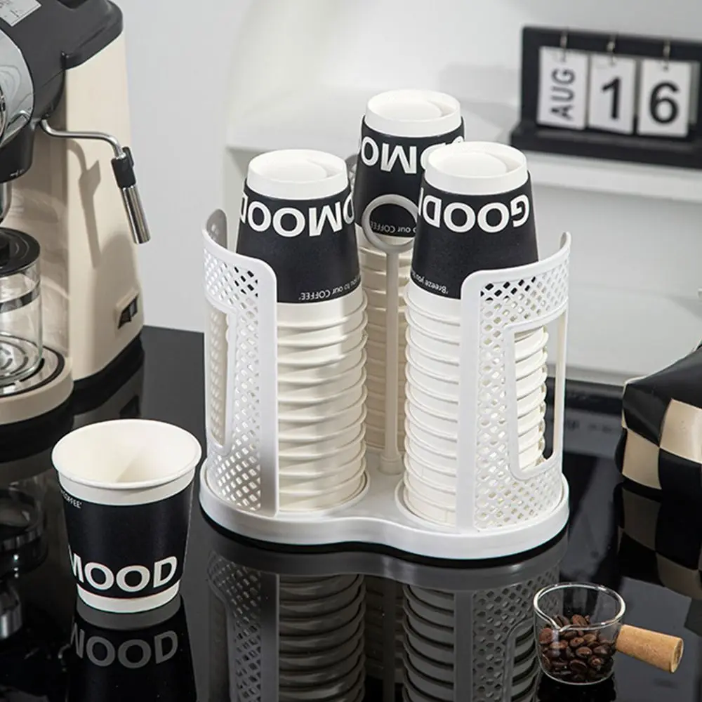 

Новинка с подносом для хранения бумажных стаканчиков, 3 отделения, 360 градусов ° Вращающаяся пластиковая подставка для чашек, съемный настольный органайзер, стойка для дома