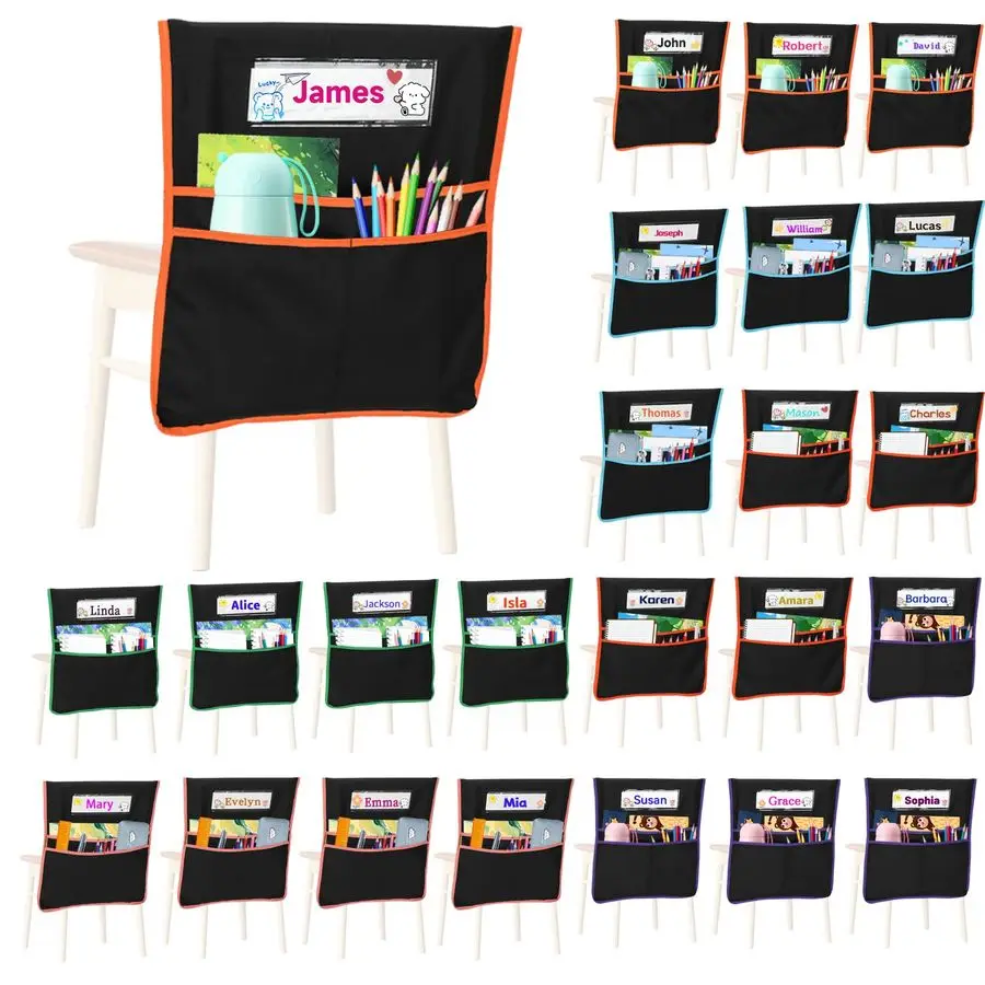 

Карманы для классной комнаты PCS с 3 карманами, 6 цветов, органайзер для очень широкого сиденья 20x17 дюймов с именными бирками, моющиеся мешки для хранения