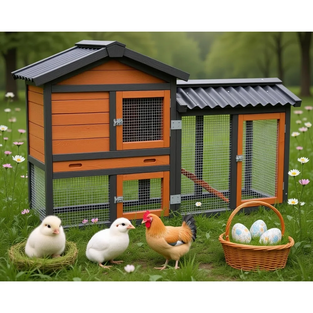 

Chicken Coop, Chicken Run, Small Wooden Duck Coop Outdoor 2-Tier Hen House All Weather Used Poultry Quail Cage Rabbit Pet Hutch