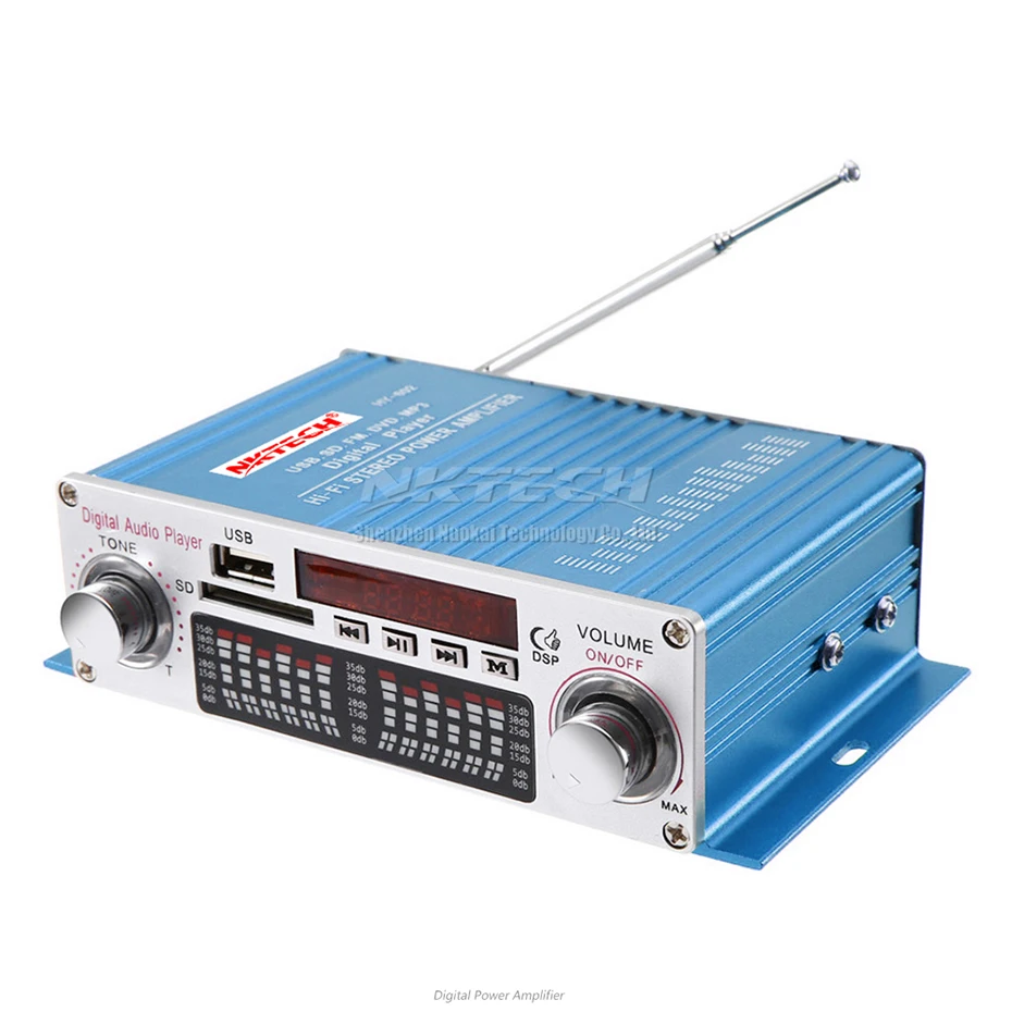 NKTECH HY-602 Car Digital Player Audio Power Amplifier 2CH 20W RMS DSP Hi-Fi Stereo TF USB FM DVD MP3 IR Remote Tone Volume Home