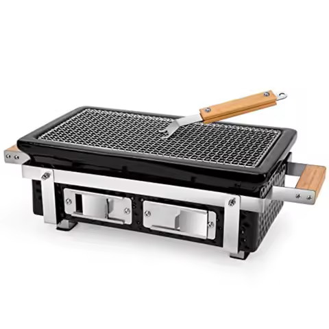 Charcoal BBQ Hibachi Grill with Grid Lifter Portable Yakitori Grill with Stainless Steel Grate for Outdoor Camping Picnic Patio