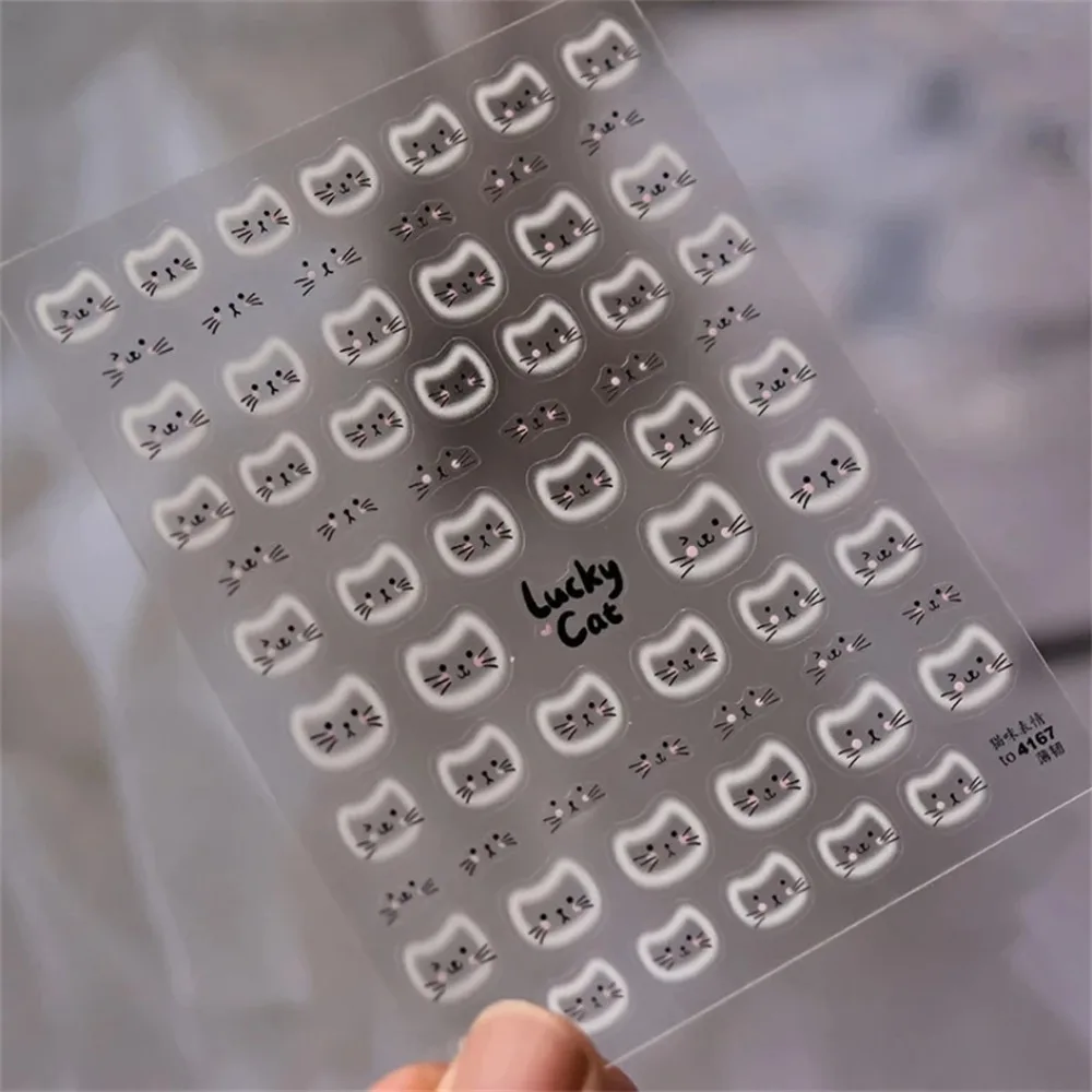 Witte Halo Verven Kat Gezicht Cup Zwart Oranje Speelgoed Paraplu Liefde Hart Kitty Cake Reliëf Relief Nail Art Stickers Manicure Decals