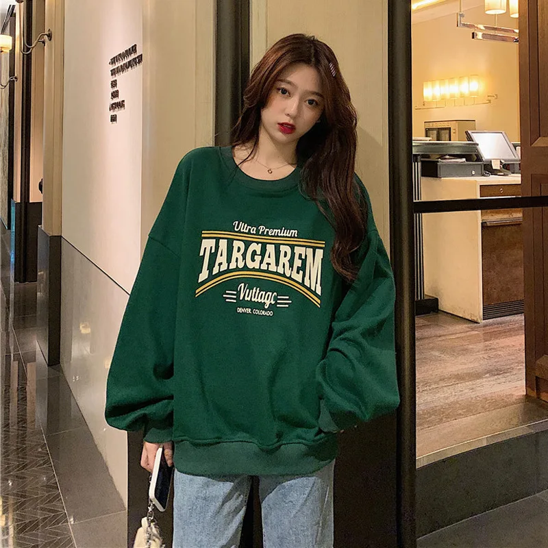 

Autumn Kpop Letter Hoodie Women Fashion Korean Thin Chic Womens O Neck Sweatshirts Y2k Streetwear Loose Hoodies for Women