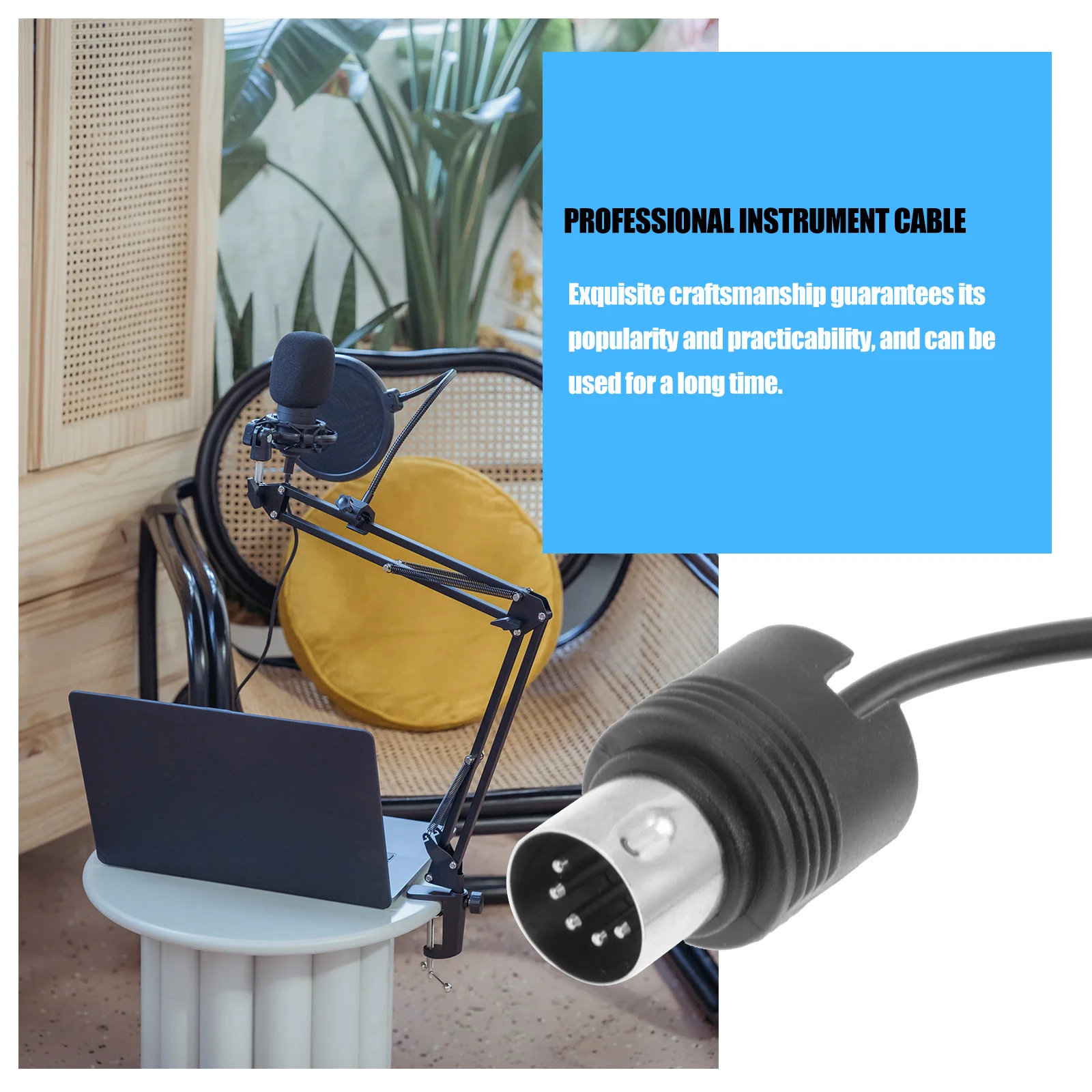 

1pcs Stable 5-Pin Midi Audio Cable Male To Male For Electronic Drum Piano Keyboard Connection High Tensile Scratch Resistant