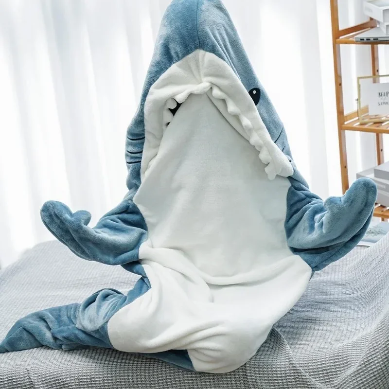 Ensembles de pyjama requin de dessin animé pour hommes, vêtements de nuit pour dormir, sieste au bureau, portable, hiver, couverture adulte, chaud