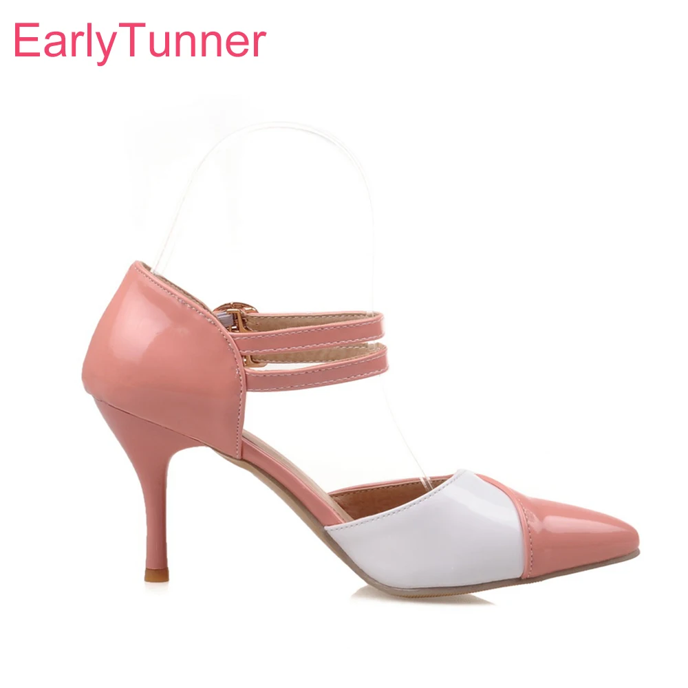 

2025 Новые летние модные розовые красные женские сандалии Hot 3-дюймовые офисные женские туфли на высоком тонком каблуке плюс большой маленький размер 31 44 48