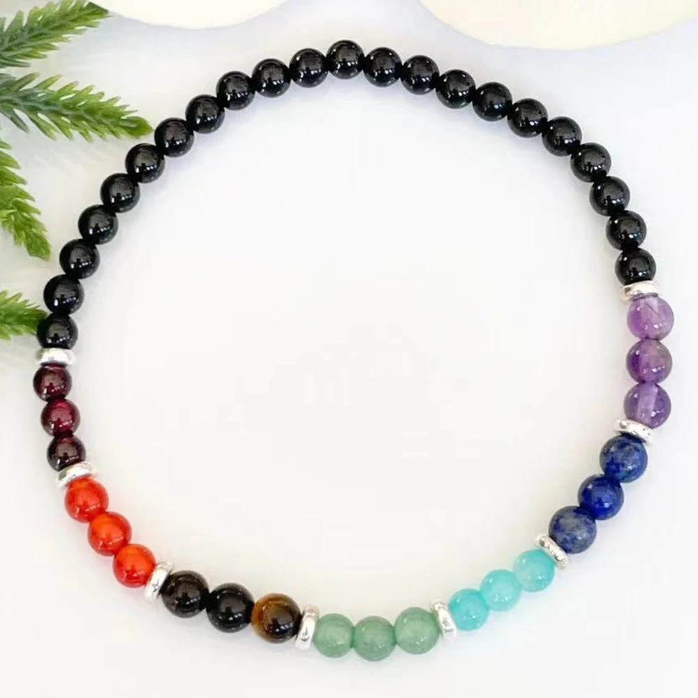 MG2063 New Design 4 MM Gemstone Dainty 7 Chakra Bracelet Womens Healing Crystals Beads Wrist Mala for Anxiety Relief