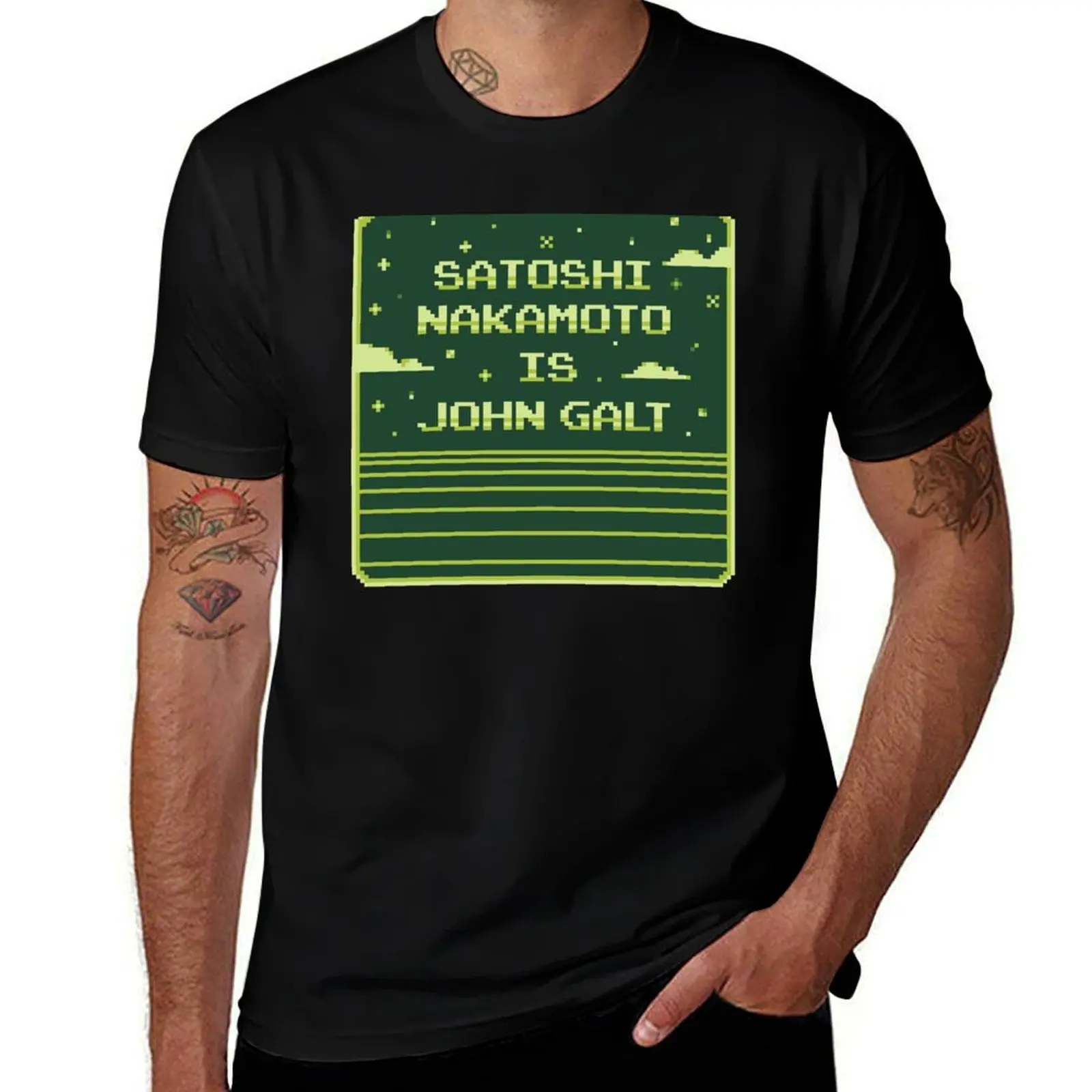 

Satoshi Nakamoto is John Galt Pixel Art T-Shirt Soft Casual Short Sleeve Cotton Tee