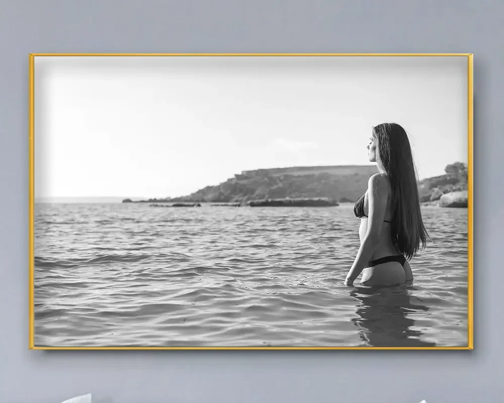 R0343 Black and White Sea Swimsuit Girl Sexy Beautiful Girl Model Wall Sticker Silk Poster Art Home Decoration