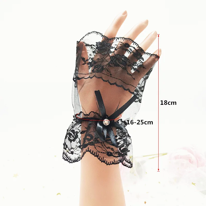 Mancommuniste courtes en dentelle pour femmes, faux mancommuniste creuses, gants sans doigts gothiques Lolita, décoration de chandail, noir et blanc