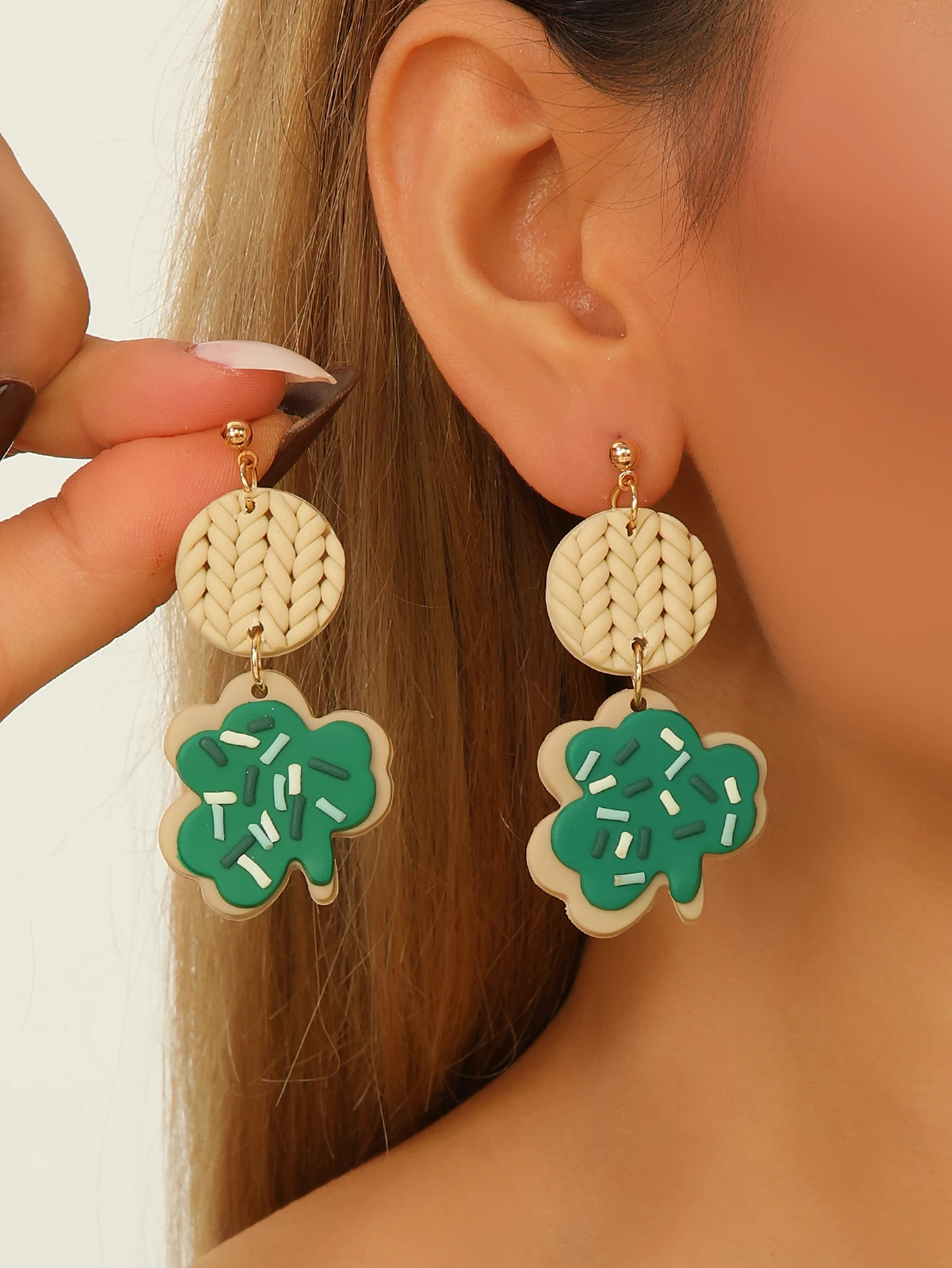 Boho Lightweight Polymer Clay Clover Leaf Drop Earrings Special Design for Women Girls Daily Party Lucky Gift Saint Patrick Day
