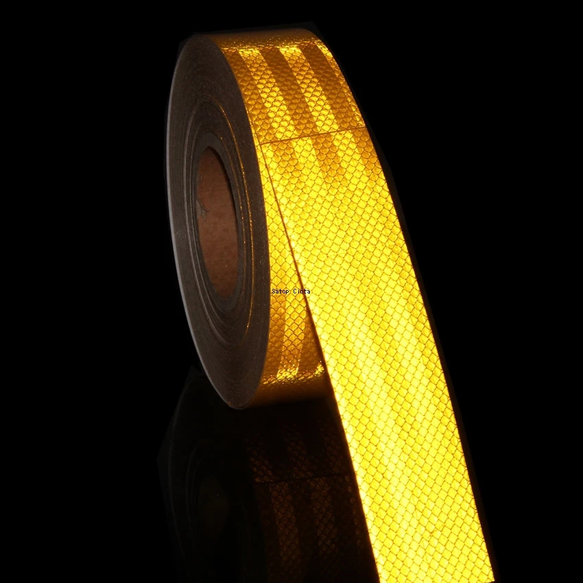 2Inch*16FT Yellow Reflective Prismatic Tape High Conspicuity Adhesive Retro Reflector Sticker Waterproof Strip For Truck Trailer