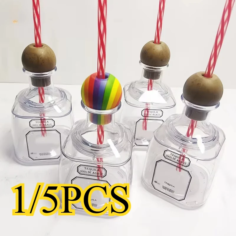 2025 Patron Bottles Empty For Drinks Reusable Cups With Straw Hole Plastic Mini Patron Tequila Bottles Patron Liquor Bottle Cups