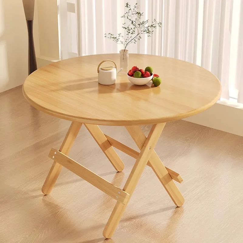 Solid Wood Foldable Table Household Small Apartment Round Simple Eating Table Rectangular Stall Small Table Space Saving Shape