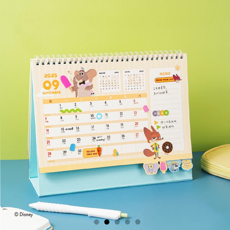 2025 New Zootopia Calendars Standing Desktop Mini Office Monthly Table Calendars Stand Portable Up Calendar Office Decor