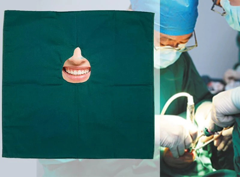 Dark Green Sterilizable Cotton Towels for Dental Oral Surgery Reusable Square Gauze with Hole