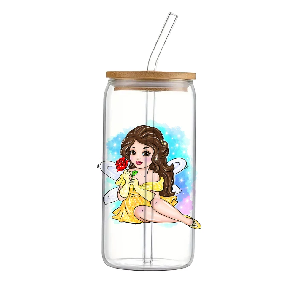 Disney Prinzessin Baby Mädchen für Libbey 16oz Dose Glas 3d wasserdicht UV Dtf Kaffee kann Libbey Glas Wrap 11x11cm wickeln