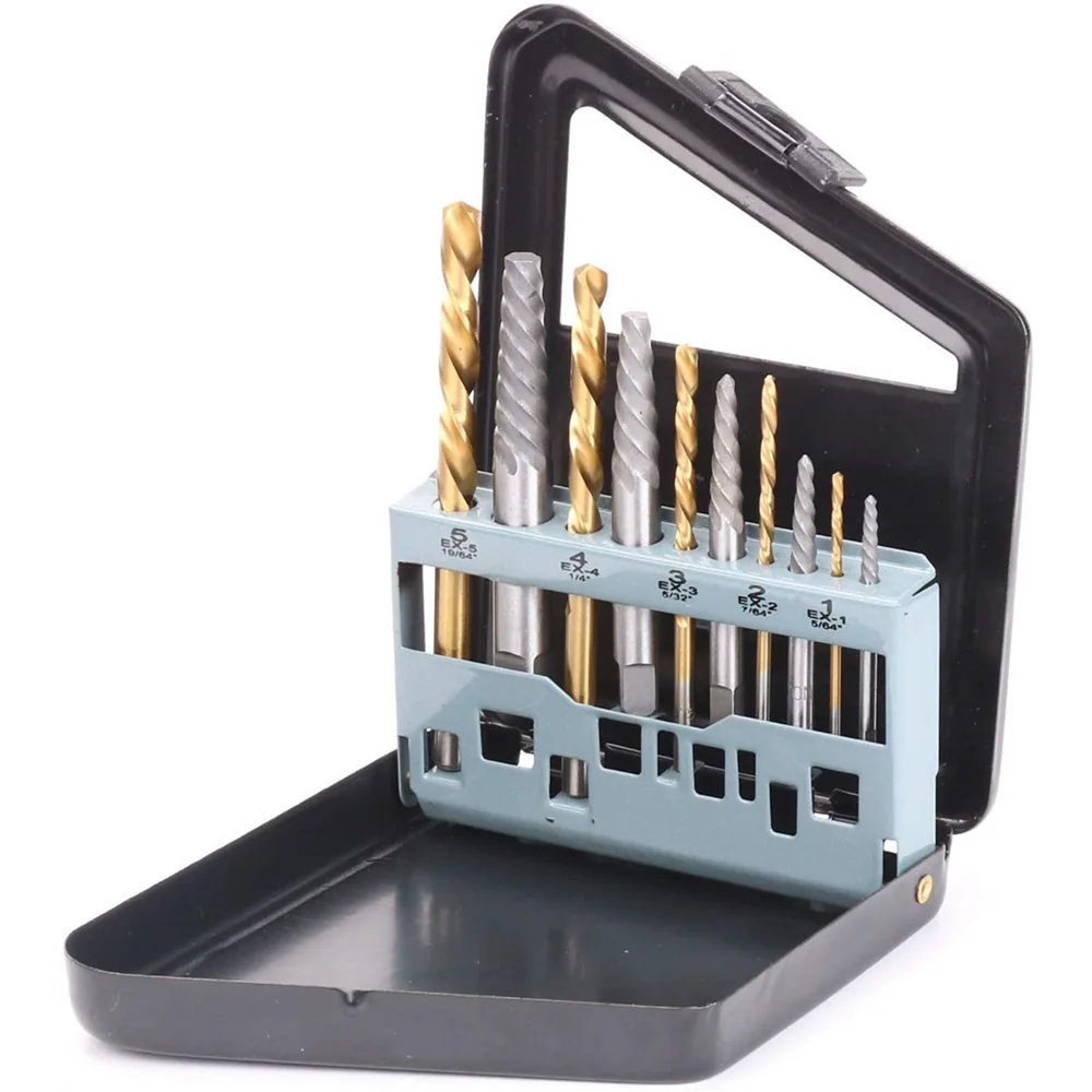 

10Pcs Damaged Screw Extractor Set and 5/64-19/64 Inch Left Hand Drill Bit Set Easily Remove Stripped or Damaged Screws