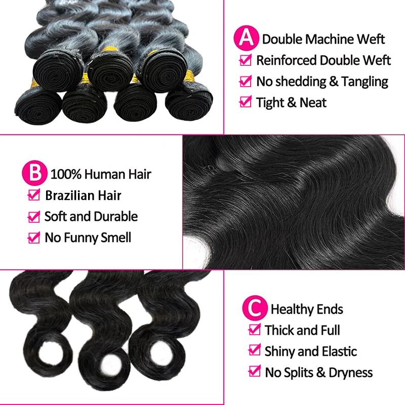 Natural Color Body Wave Bundles Human Hair 22 24 26 Inch Brazilian Virgin Hair 3/4 Bundles Human Hair Extensions for Women image 2