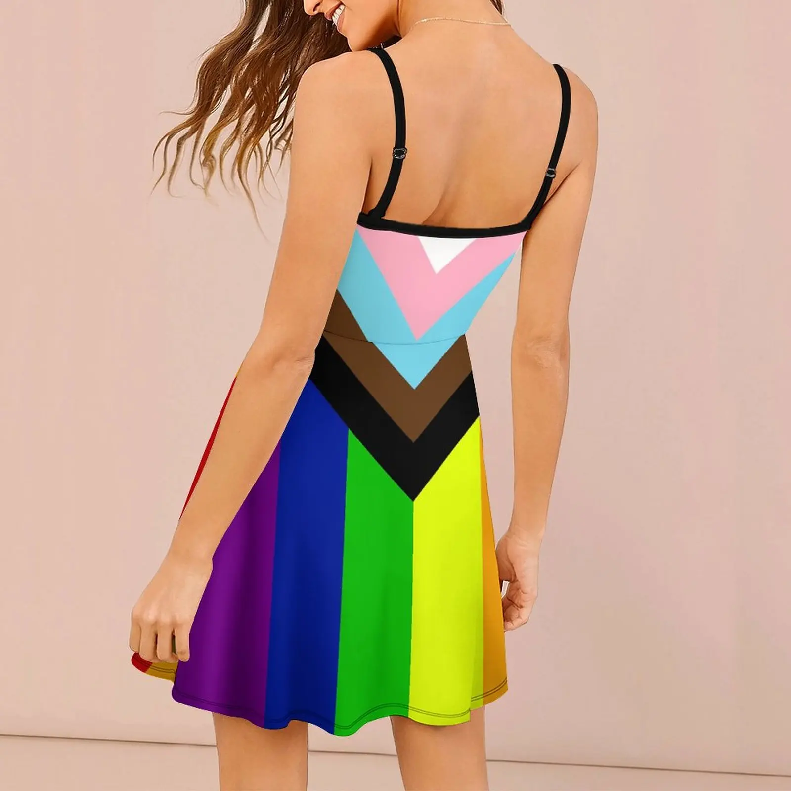 “Progress” Pride Flag Women's Sling Dress Unique Sexy Woman's Clothing Geeky  Vacations Strappy Dress