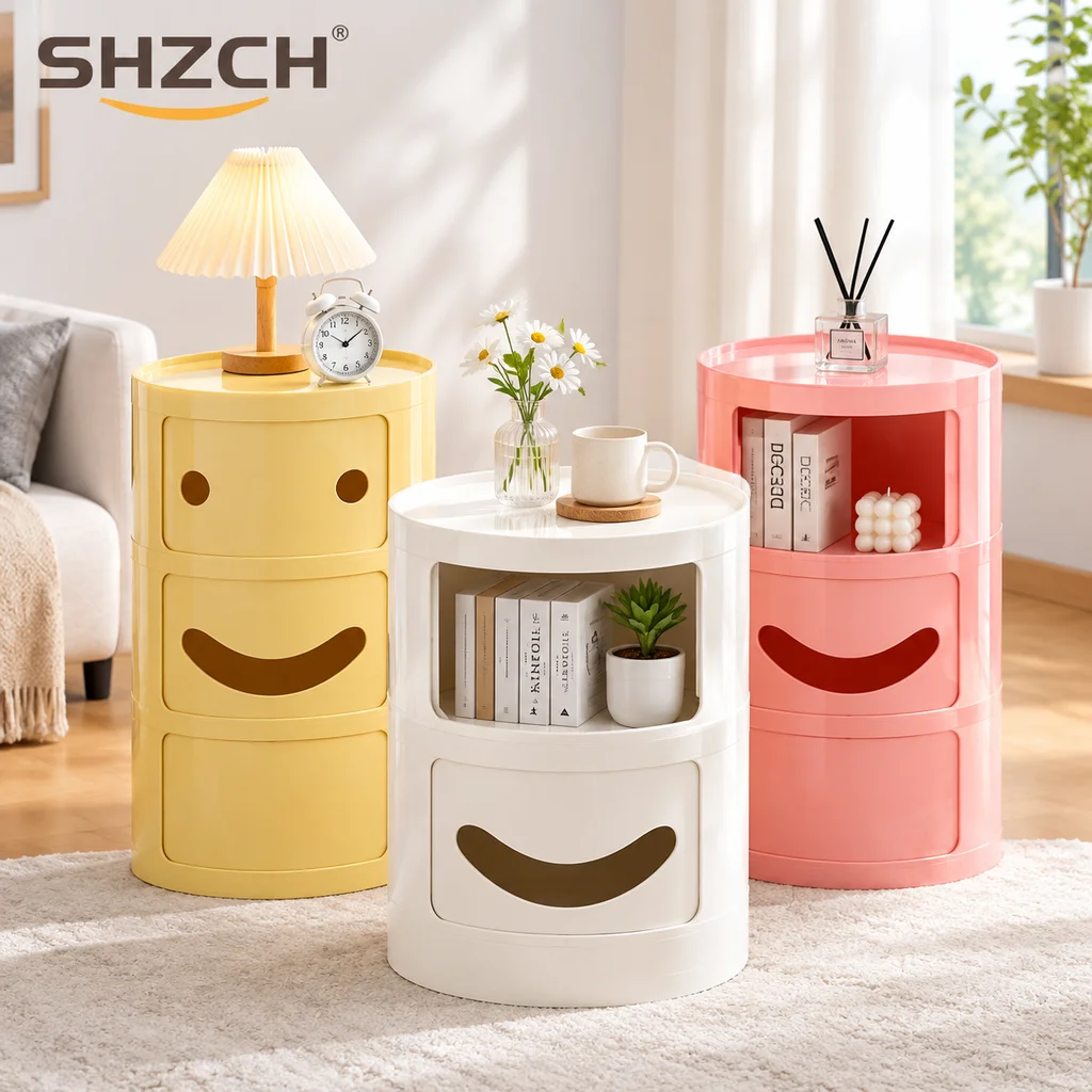 Household Bedroom Small Bedside Table Nordic Simple Narrow Cabinet Round Mini Plastic Locker Multi-layer Net Red Locker