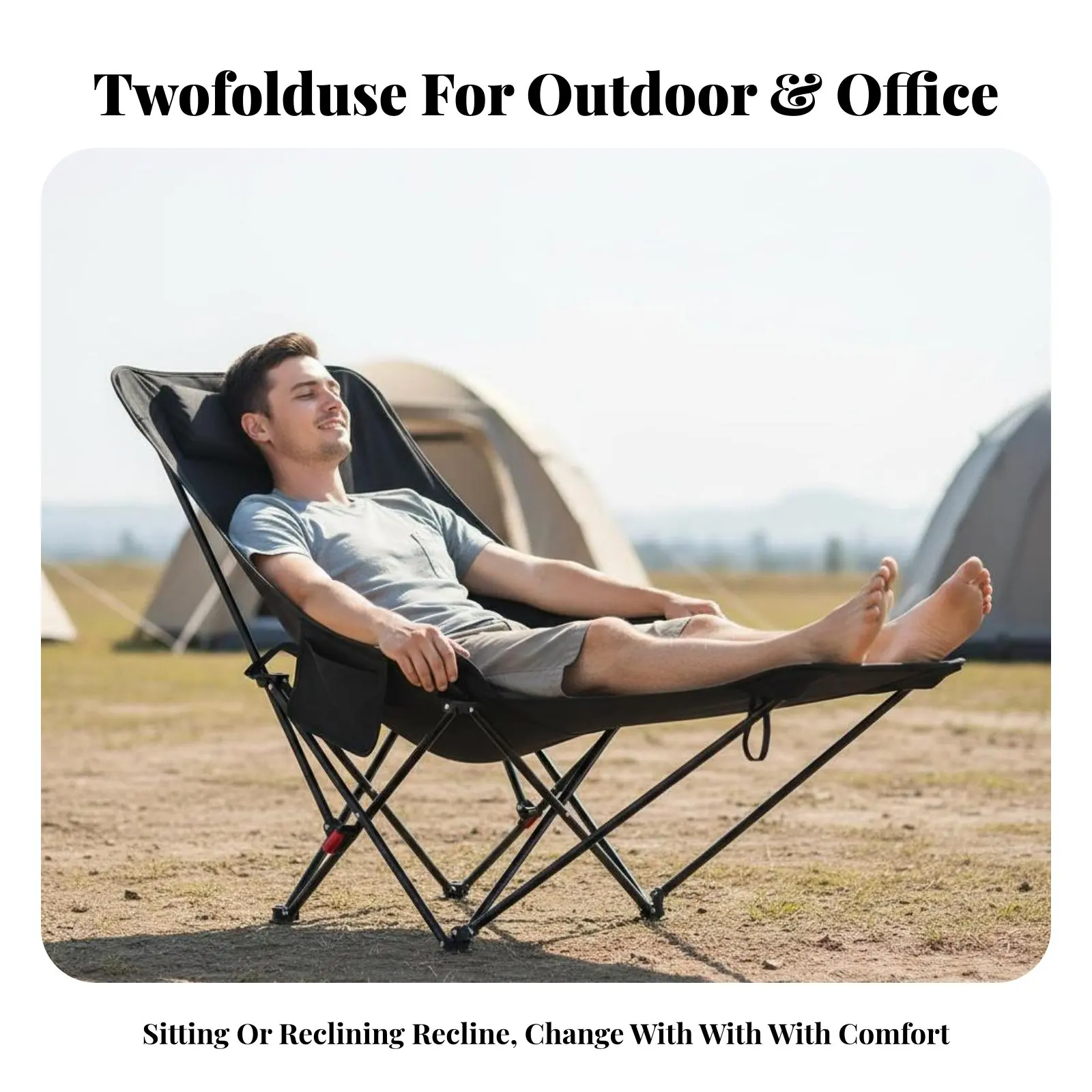 

Складное кресло-шезлонг для кемпинга с регулируемым наклоном и боковым отделением для офисных работников, походов и отдыха на природе