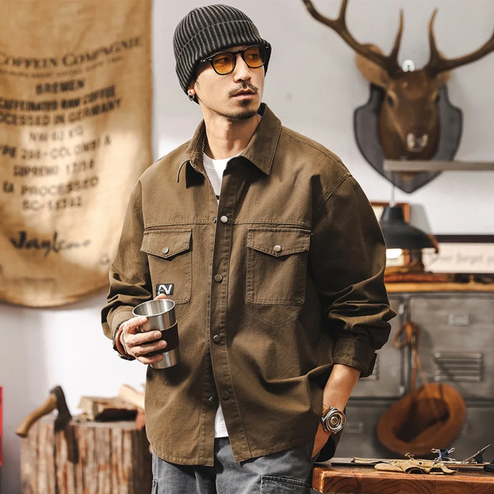 

Men's spring and autumn trendy brand Maillard retro workwear shirt jacket, loose, cool and casual shirt